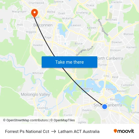 Forrest Ps National Cct to Latham ACT Australia map