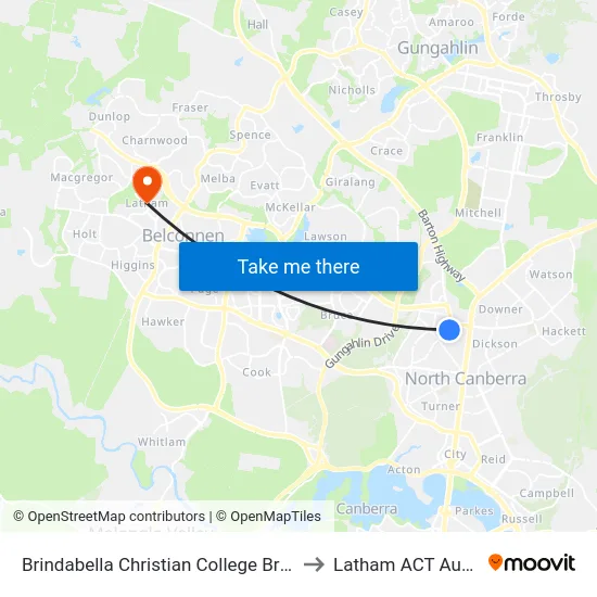 Brindabella Christian College Brigalow St to Latham ACT Australia map