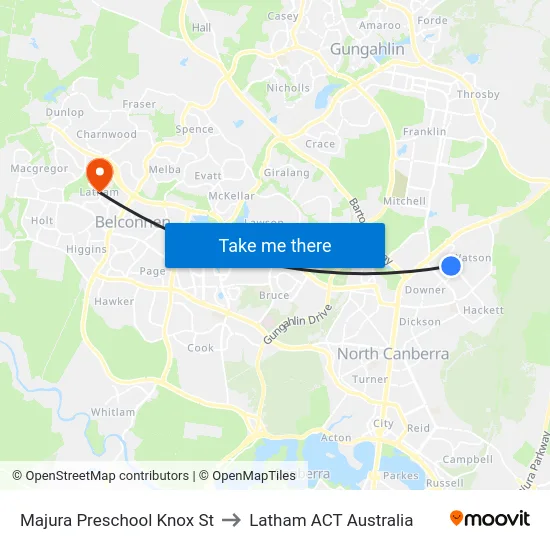 Majura Preschool Knox St to Latham ACT Australia map