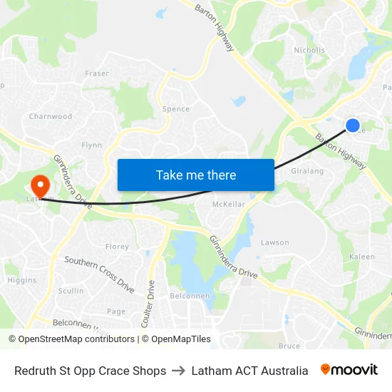 Redruth St Opp Crace Shops to Latham ACT Australia map