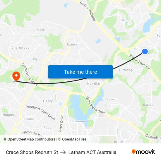 Crace Shops Redruth St to Latham ACT Australia map