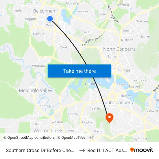 Southern Cross Dr Before Chewings St to Red Hill ACT Australia map