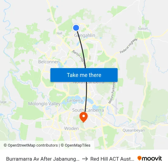 Burramarra Av After Jabanungga Av to Red Hill ACT Australia map