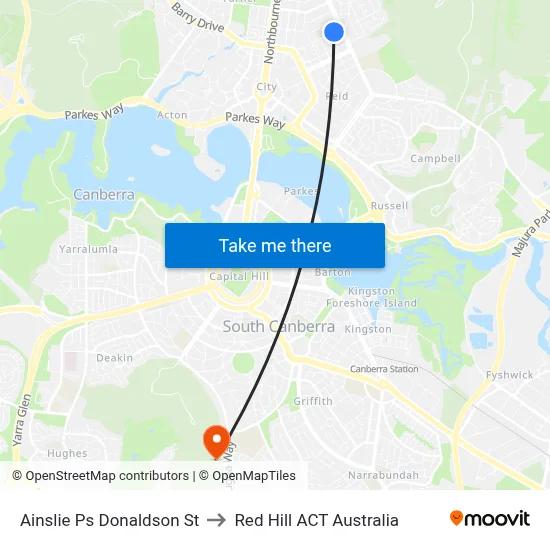 Ainslie Ps Donaldson St to Red Hill ACT Australia map