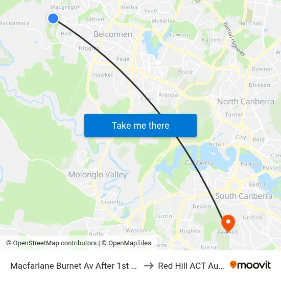 Macfarlane Burnet Av After 1st Eccles Cct to Red Hill ACT Australia map