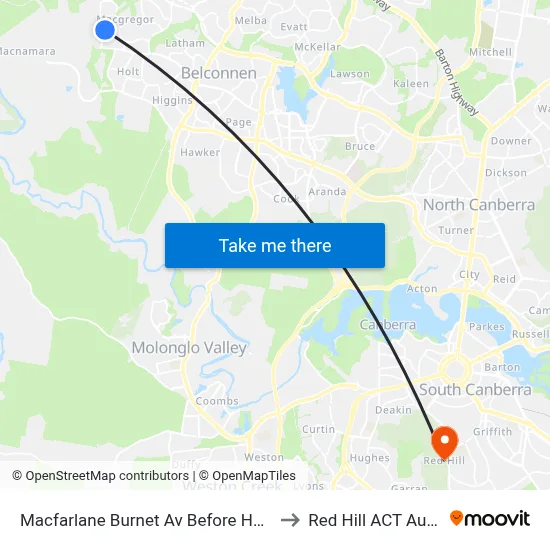 Macfarlane Burnet Av Before Hollows Cct to Red Hill ACT Australia map