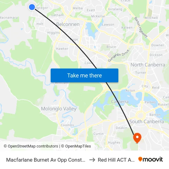 Macfarlane Burnet Av Opp Constance Stone St to Red Hill ACT Australia map