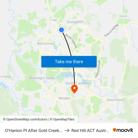 O'Hanlon Pl After Gold Creek Rd to Red Hill ACT Australia map