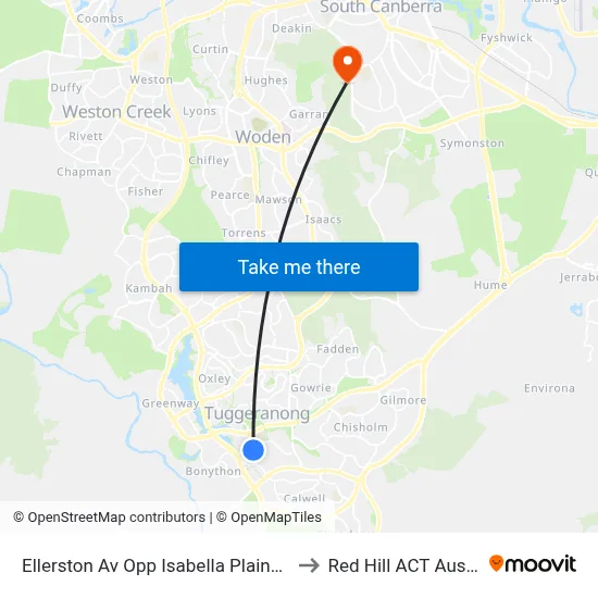 Ellerston Av Opp Isabella Plains Shops to Red Hill ACT Australia map