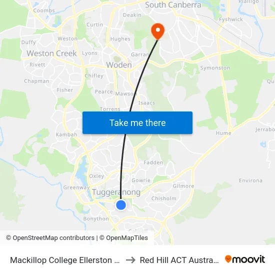 Mackillop College Ellerston Av to Red Hill ACT Australia map