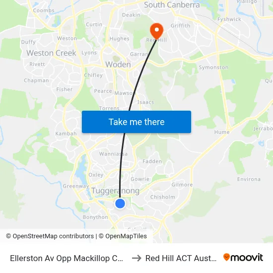 Ellerston Av Opp Mackillop College to Red Hill ACT Australia map