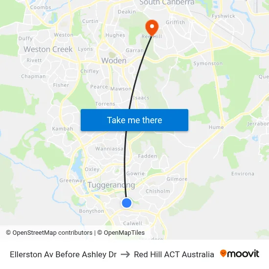 Ellerston Av Before Ashley Dr to Red Hill ACT Australia map