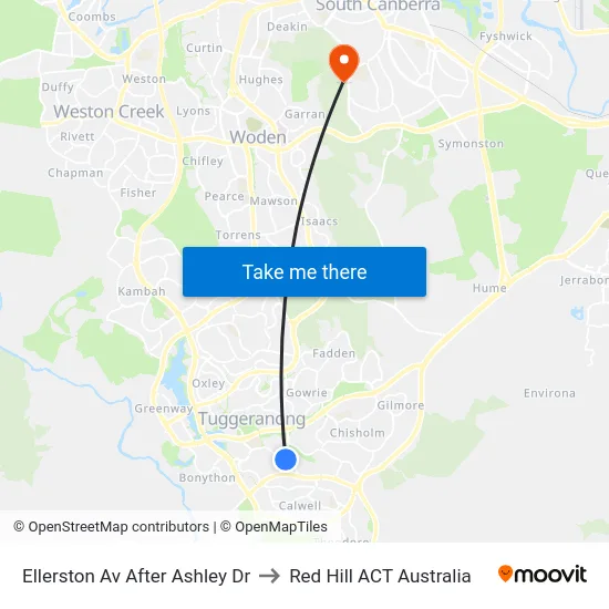 Ellerston Av After Ashley Dr to Red Hill ACT Australia map