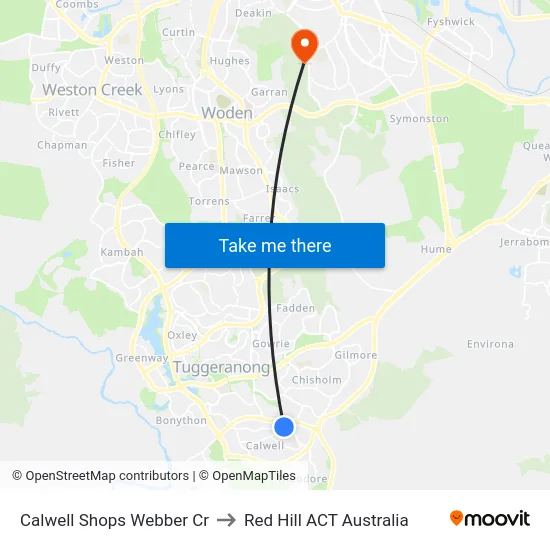 Calwell Shops Webber Cr to Red Hill ACT Australia map