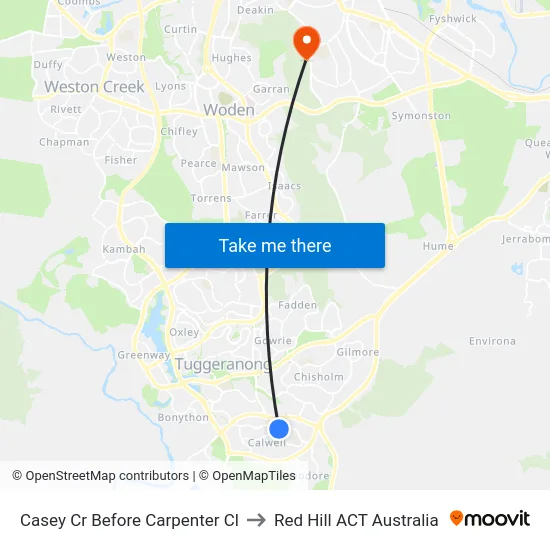 Casey Cr Before Carpenter Cl to Red Hill ACT Australia map