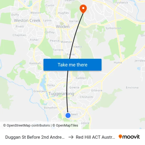 Duggan St Before 2nd Andrew Cr to Red Hill ACT Australia map