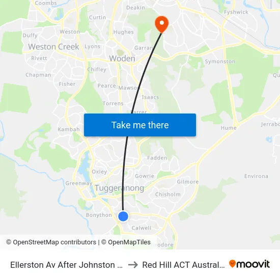 Ellerston Av After Johnston Dr to Red Hill ACT Australia map