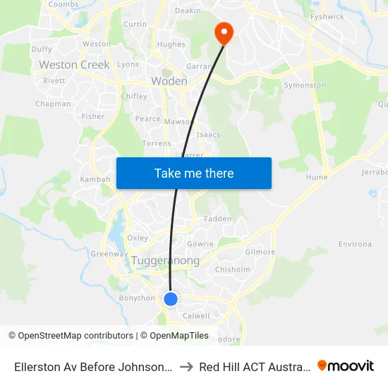Ellerston Av Before Johnson Dr to Red Hill ACT Australia map