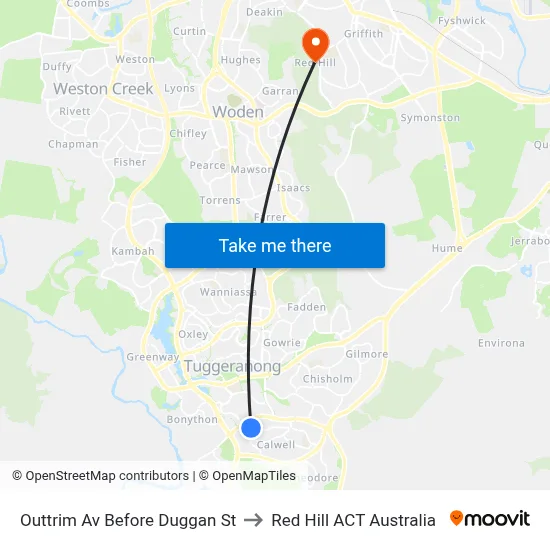 Outtrim Av Before Duggan St to Red Hill ACT Australia map