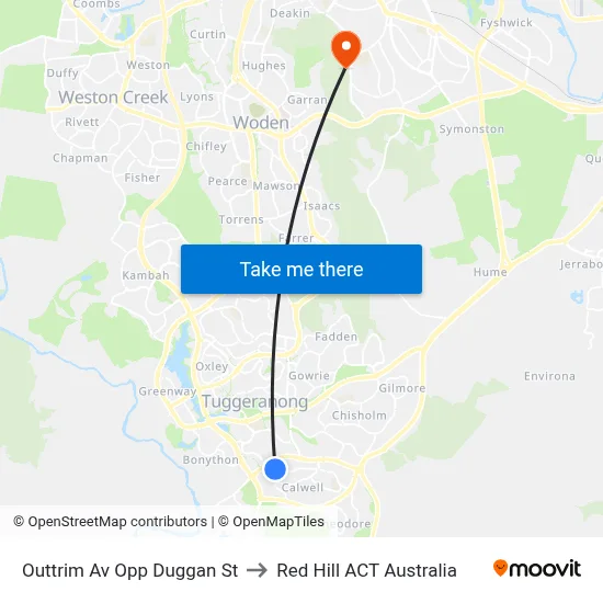 Outtrim Av Opp Duggan St to Red Hill ACT Australia map