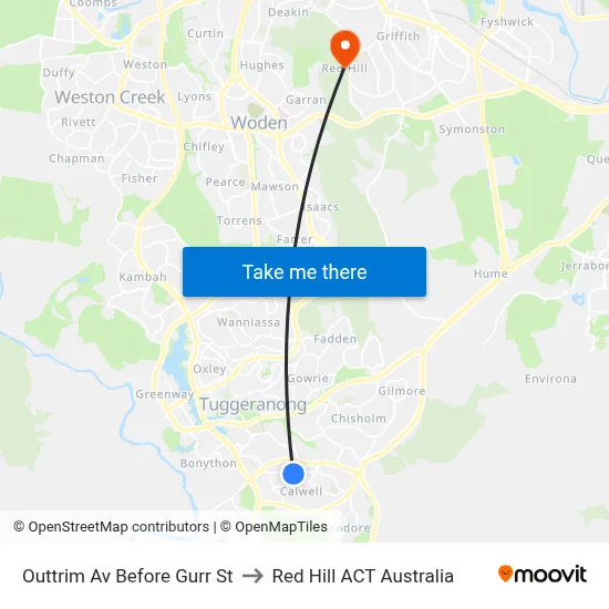 Outtrim Av Before Gurr St to Red Hill ACT Australia map