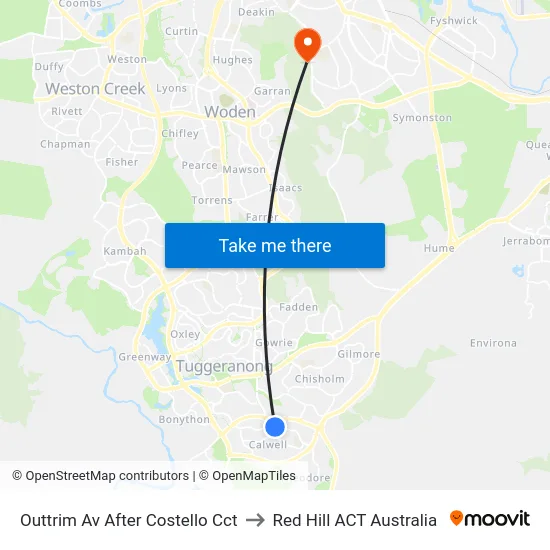 Outtrim Av After Costello Cct to Red Hill ACT Australia map