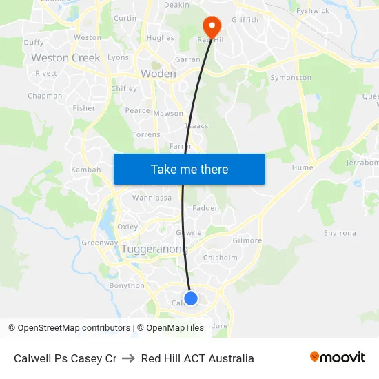 Calwell Ps Casey Cr to Red Hill ACT Australia map