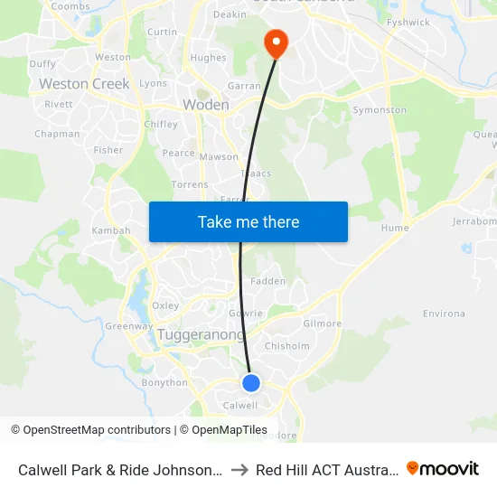 Calwell Park & Ride Johnson Dr to Red Hill ACT Australia map