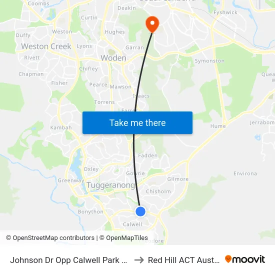 Johnson Dr Opp Calwell Park & Ride to Red Hill ACT Australia map