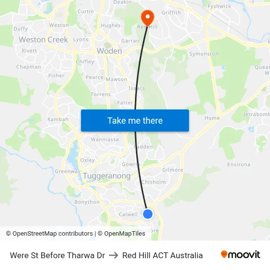 Were St Before Tharwa Dr to Red Hill ACT Australia map