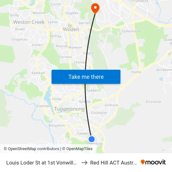Louis Loder St at 1st Vonwiller Cr to Red Hill ACT Australia map