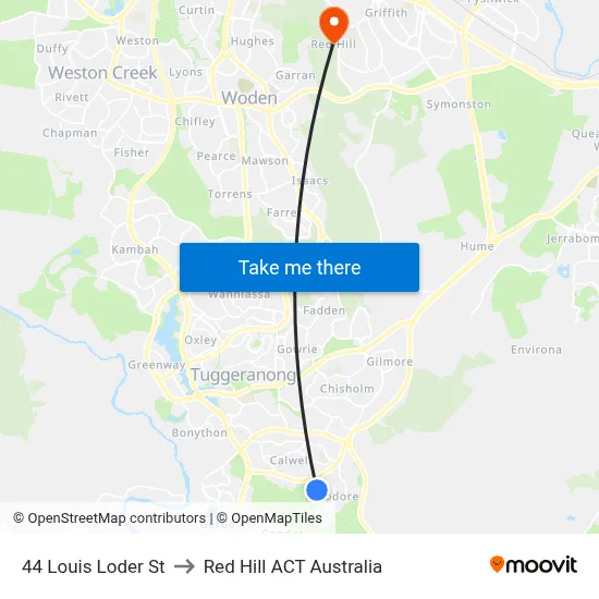 44 Louis Loder St to Red Hill ACT Australia map