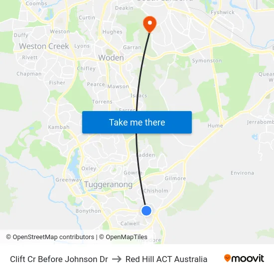 Clift Cr Before Johnson Dr to Red Hill ACT Australia map
