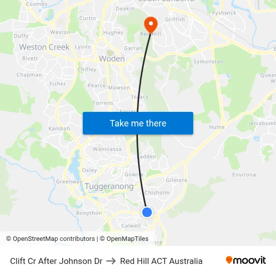 Clift Cr After Johnson Dr to Red Hill ACT Australia map