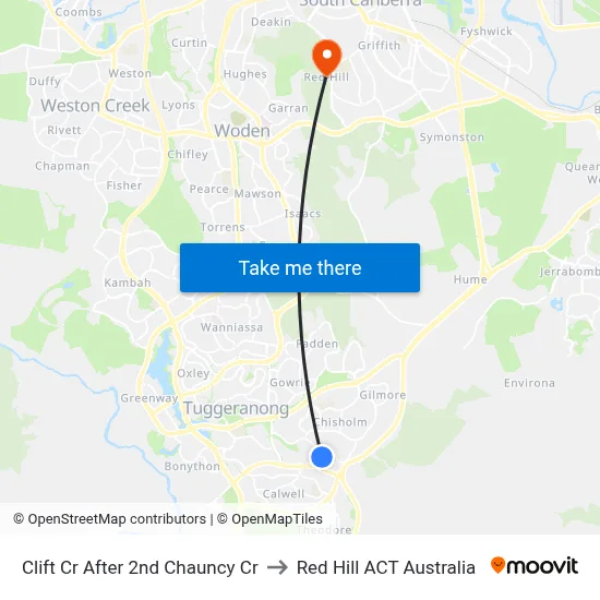 Clift Cr After 2nd Chauncy Cr to Red Hill ACT Australia map
