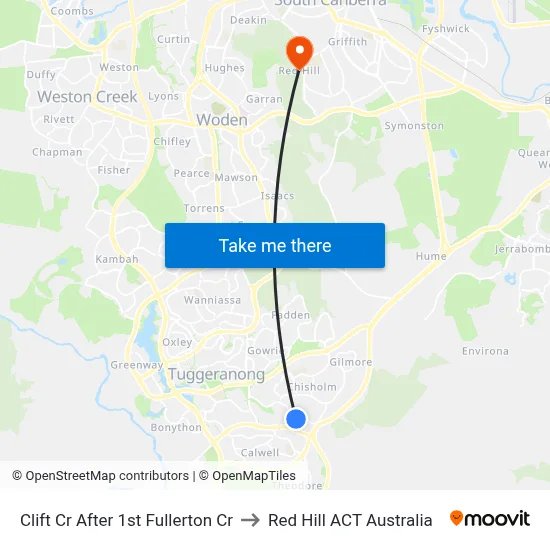 Clift Cr After 1st Fullerton Cr to Red Hill ACT Australia map