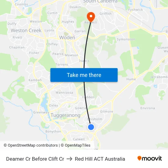 Deamer Cr Before Clift Cr to Red Hill ACT Australia map