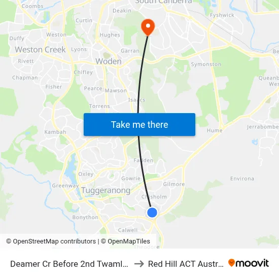 Deamer Cr Before 2nd Twamley Cr to Red Hill ACT Australia map