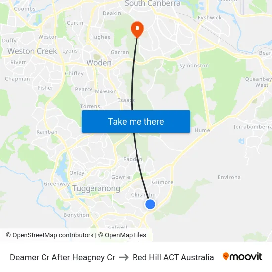 Deamer Cr After Heagney Cr to Red Hill ACT Australia map