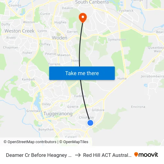 Deamer Cr Before Heagney Cr to Red Hill ACT Australia map