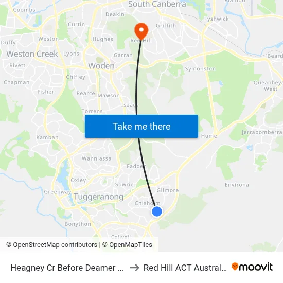 Heagney Cr Before Deamer Cr to Red Hill ACT Australia map