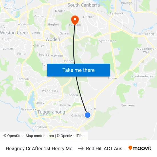 Heagney Cr After 1st Henry Melville Cr to Red Hill ACT Australia map