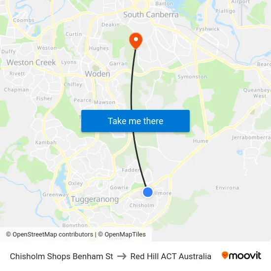 Chisholm Shops Benham St to Red Hill ACT Australia map