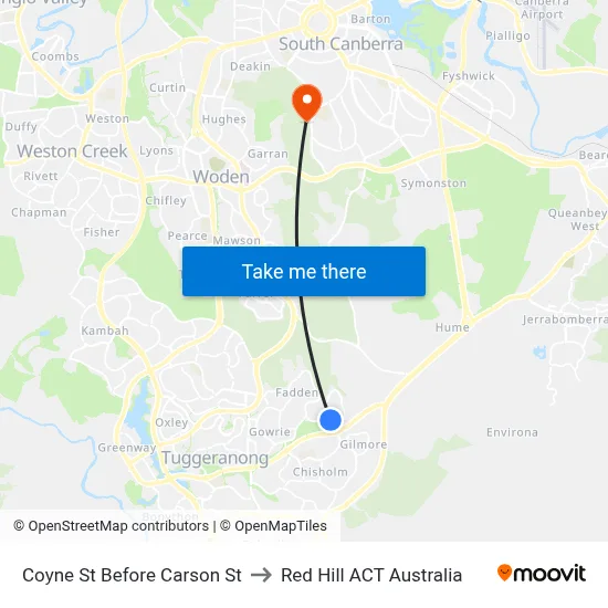 Coyne St Before Carson St to Red Hill ACT Australia map