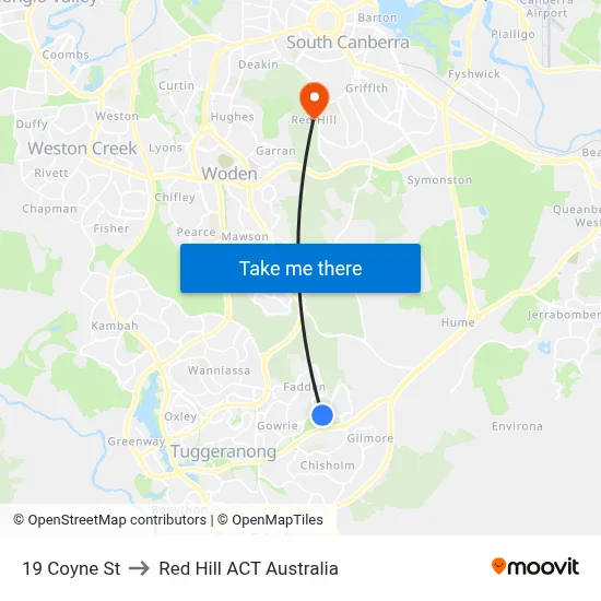 19 Coyne St to Red Hill ACT Australia map