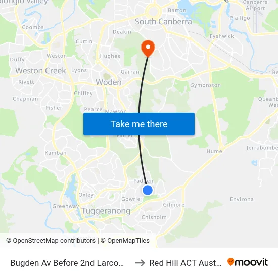 Bugden Av Before 2nd Larcombe Cr to Red Hill ACT Australia map