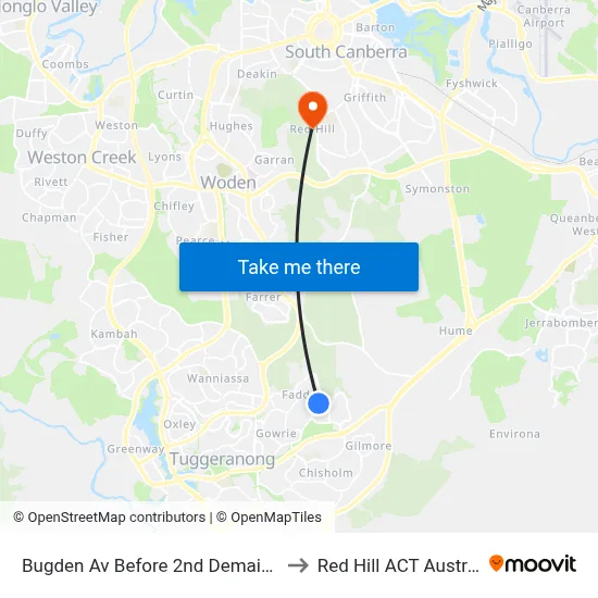 Bugden Av Before 2nd Demaine Cr to Red Hill ACT Australia map