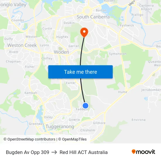 Bugden Av Opp 309 to Red Hill ACT Australia map