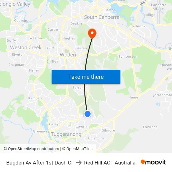 Bugden Av After 1st Dash Cr to Red Hill ACT Australia map