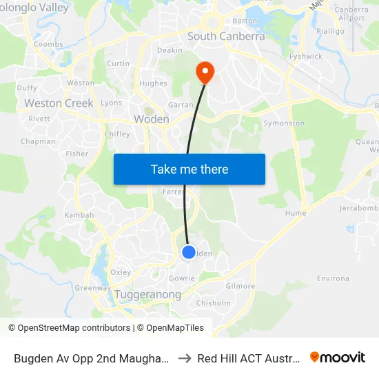Bugden Av Opp 2nd Maughan Cr to Red Hill ACT Australia map